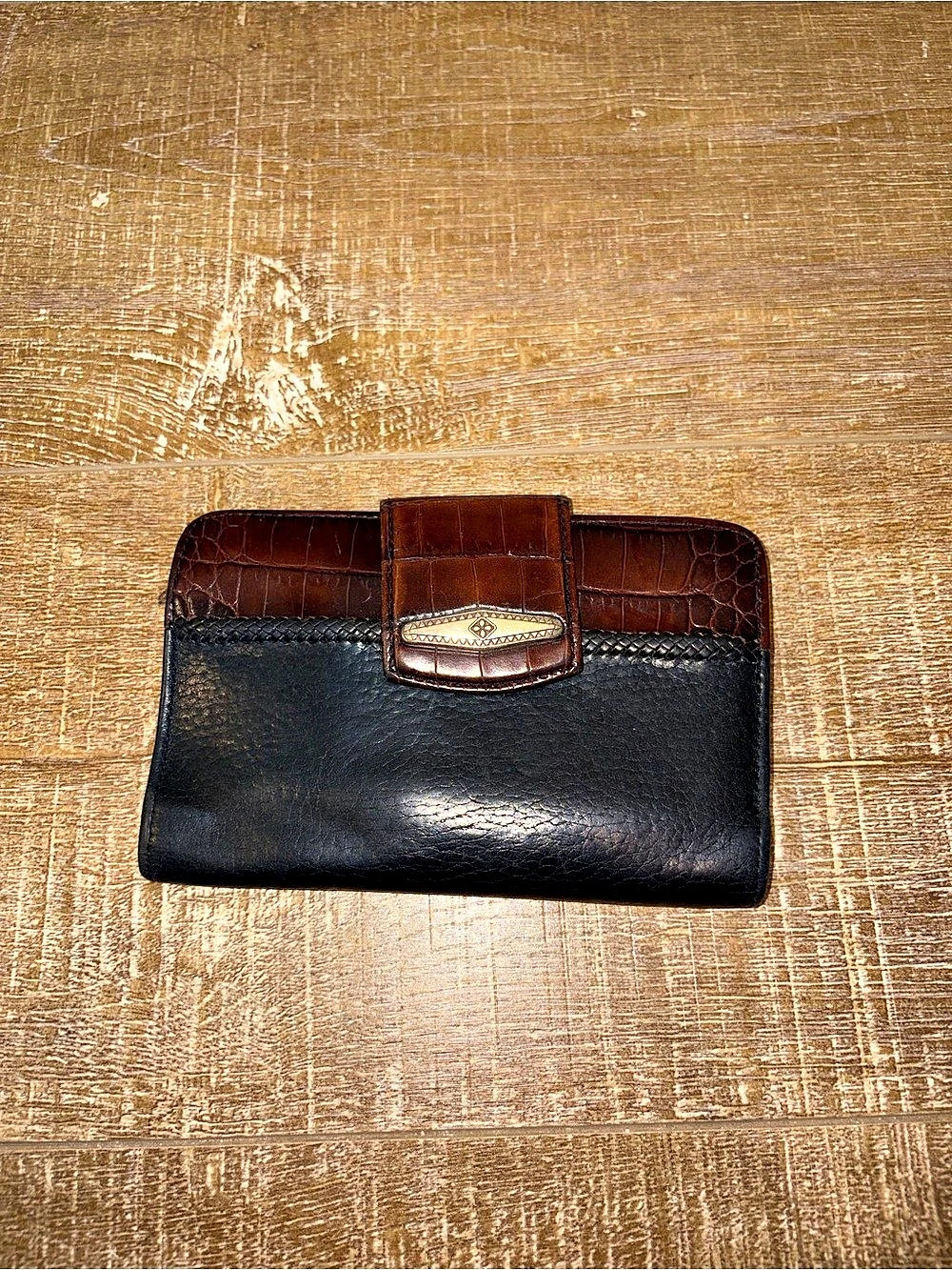 Brighton Croc-Embossed Organizer Wallet in Black & Brown